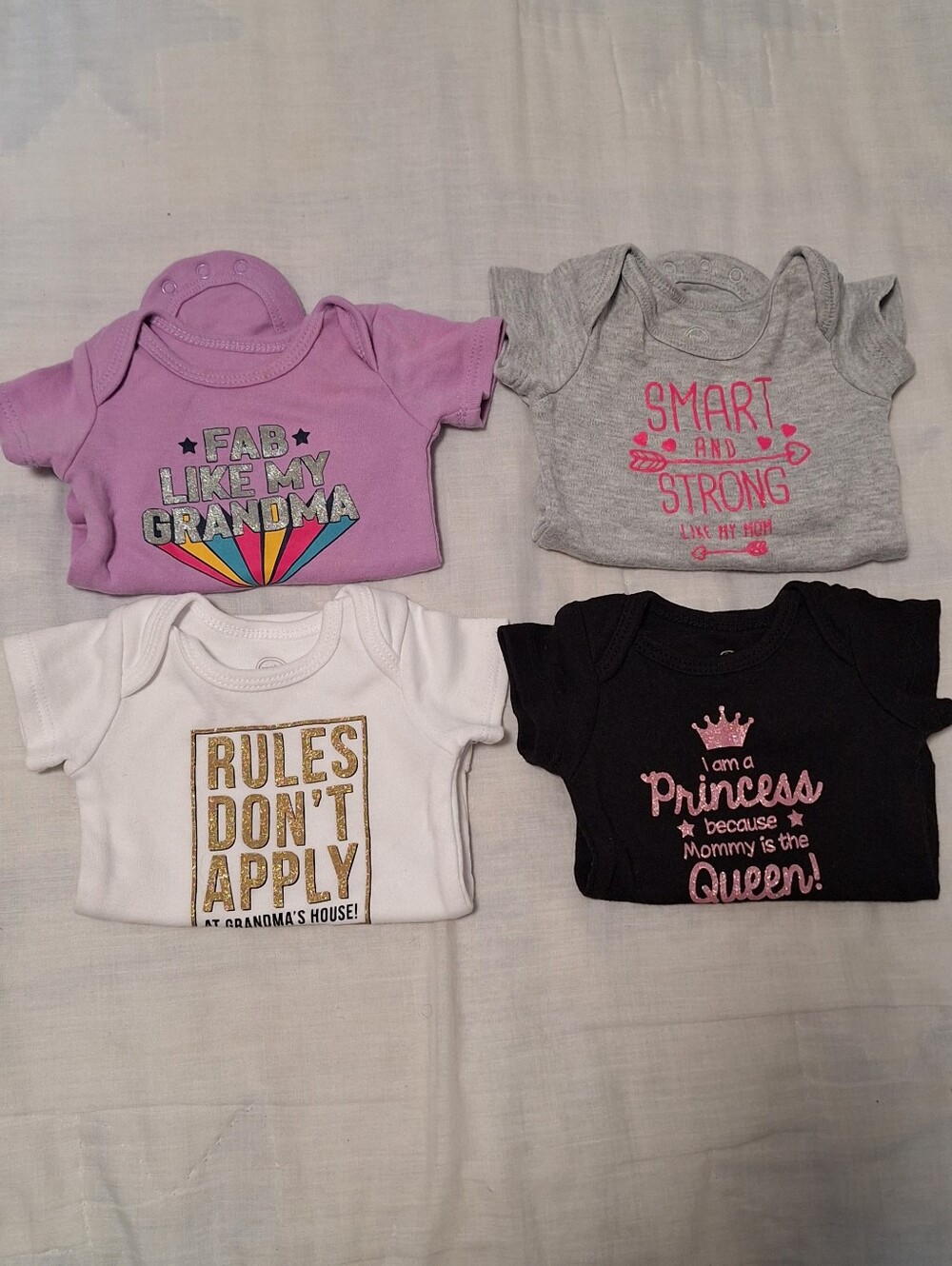 Assorted Baby Girl Bodysuits - Purple, Gray, White, Black